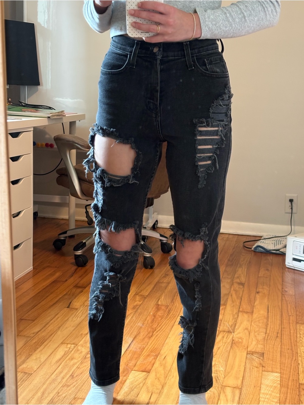 Fashion Nova Black Distressed Skinny Jeans